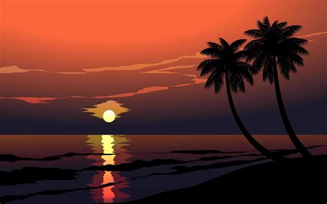 Beautiful Beach Sunset with Palm Trees 1308326 Vector Art at Vecteezy