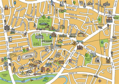 South Tottenham, London Map Illustration Giclee Print of Handmade ...