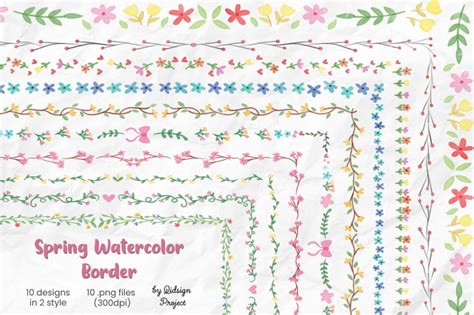 10 Spring Watercolor Border, Decorative Element, Watercolor Brush By ...