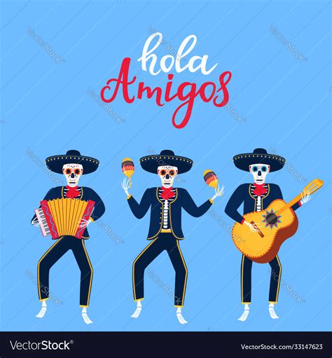 Hola amigos hand drawn lettering cartoon dead Vector Image