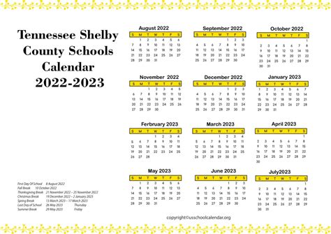 Tennessee Shelby County Schools Calendar 2023 - US School Calendar