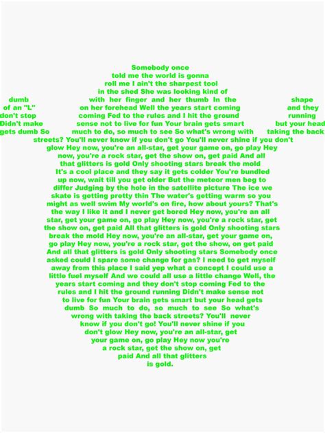 "Shrek - Lyrics to All-Star by Smash Mouth" Sticker for Sale by Red ...