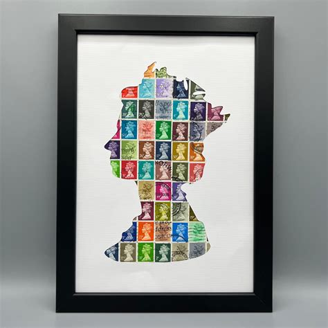 Multicoloured Vintage Postage Stamp Art the Machin Silhouette of Queen ...