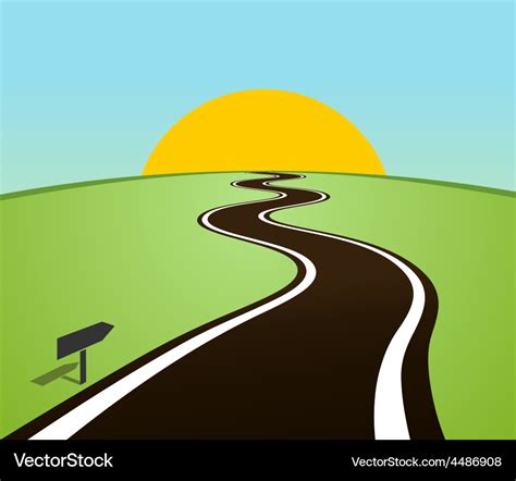 Winding road in field over horizon sun Royalty Free Vector