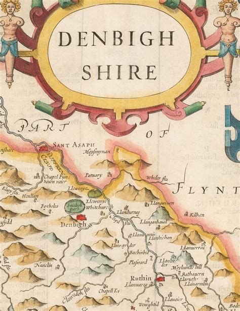 Old Map of Denbighshire Wales 1611 by John Speed Denbigh | Etsy