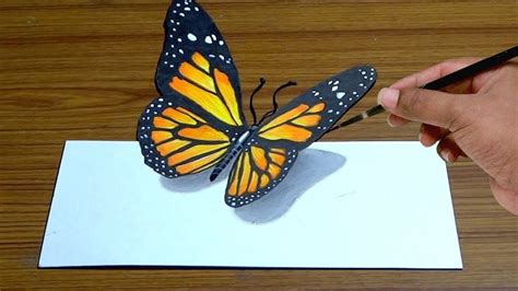 How to Draw 3D Butterfly in Simple Way | Anamorphic illusion | 3D Trick ...