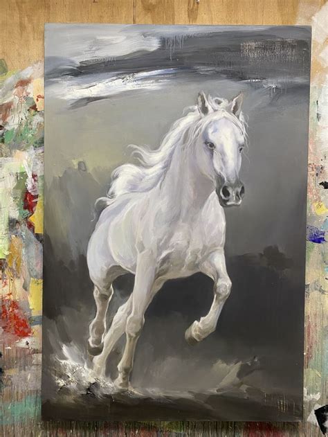 Running White Horse Painting #ANH32 | White horse painting, Horse ...