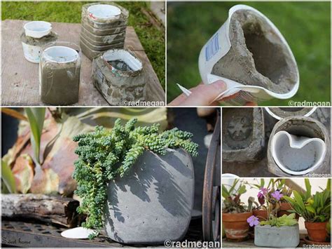 Concrete planter construction, plant pots moulded with cement. DIY.