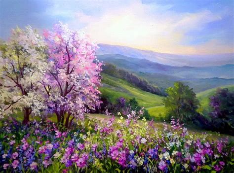 Watercolor Painting Field Of Flowers