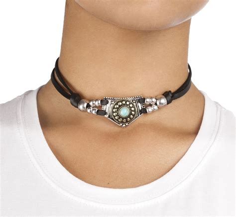 Black Soft Leather Choker with Native American Style Pendant | Chokers ...