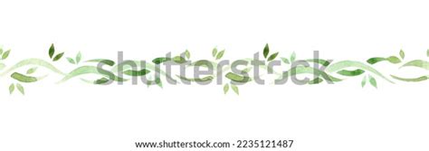 Watercolor Border Green Vine On White Stock Illustration 2235121487 ...