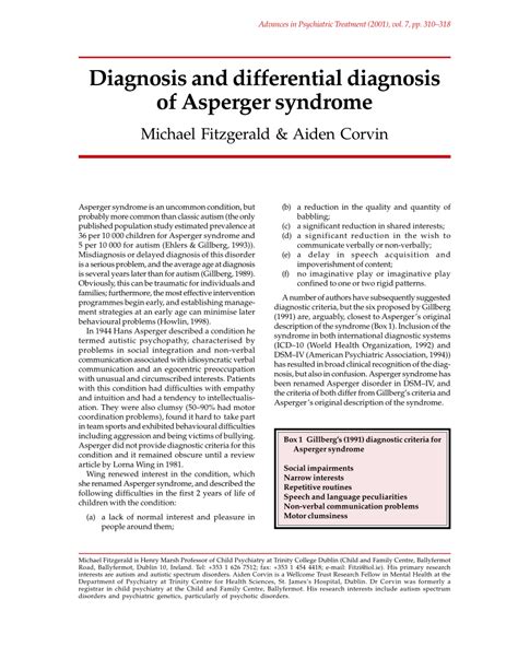 (PDF) Diagnosis and differential diagnosis of Asperger syndrome