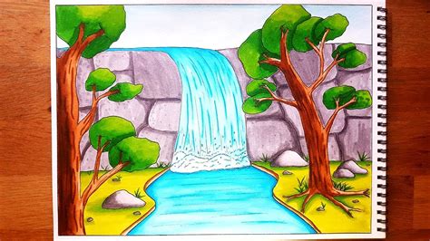 How To Draw Waterfall Scenery