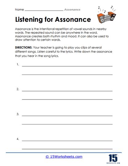 Assonance Worksheets - 15 Worksheets.com