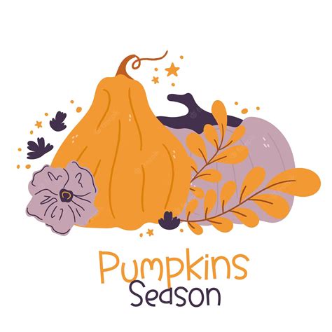 Premium Vector | Pumpkins cartoon compositions with leaves and flowers ...