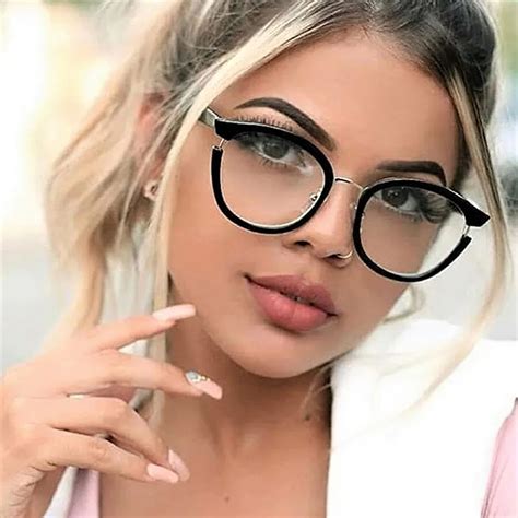 Women Cat Eye Glasses Frames Optical EyeGlasses Fashion Metal Frame ...