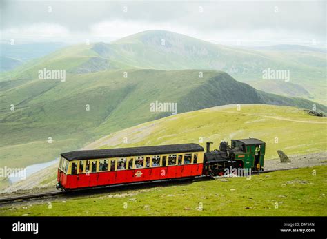 Snowdon Mountain Railway train just below the summit of Snowdon (Yr ...