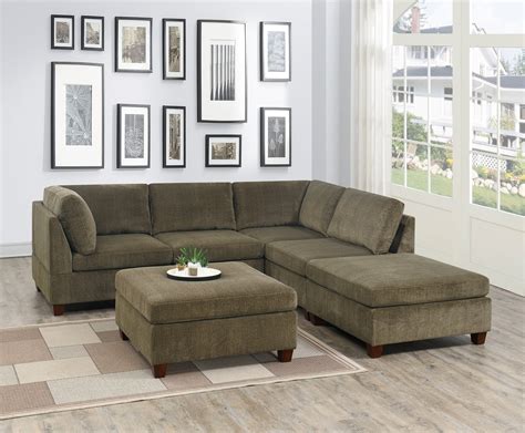 Contemporary Modern Unique Modular 6pc Sectional Sofa Set Tan Color ...