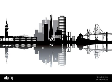 San Francisco skyline - black and white vector illustration Stock ...