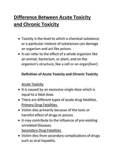 Acute toxicity and chronic toxicity - summary - Difference Between ...