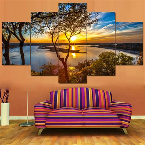 Posters Tableau Wall Art Home Decor Modern 5 Panel Beautiful Sunrise ...