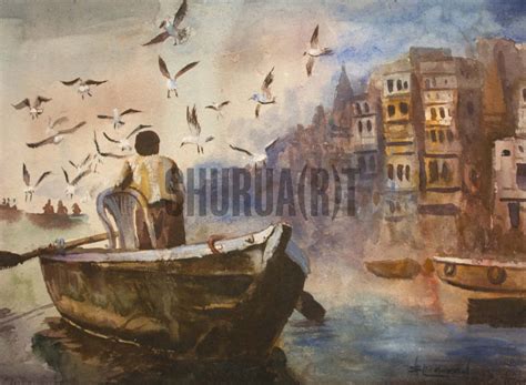 A Painting of Panorama of Ghats in Varanasi | Painting, Varanasi ghats ...