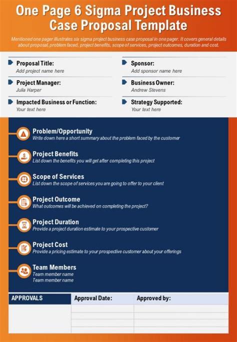 One Page 6 Sigma Project Business Case Proposal Template Presentation ...