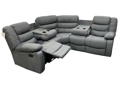 SURENTO Fabric Corner Recliner Sofa With Cupholder - Grey