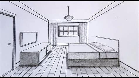 How to draw a bedroom in 1 point perspective step by step for beginners ...