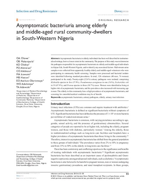 (PDF) Asymptomatic bacteriuria among elderly and middle-aged rural ...