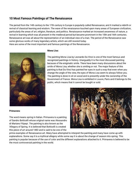 AP Euro- Paintings of The Renaissance - 10 Most Famous Paintings of The ...