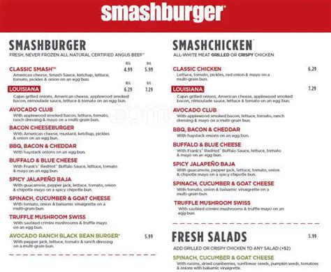 Smashburger Menu, Menu for Smashburger, Lafayette, Lafayette ...