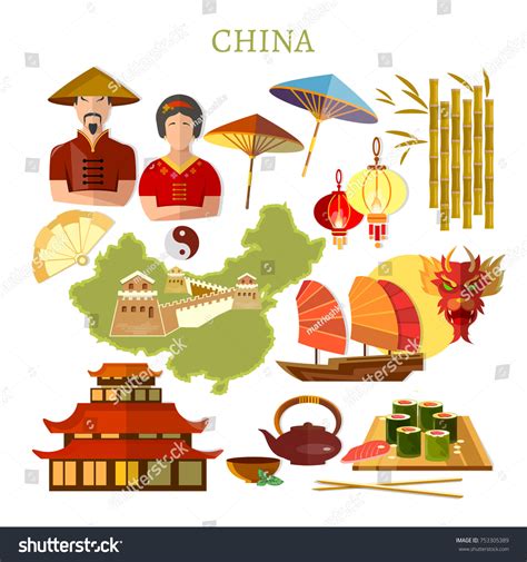 China Collection Chinese Traditions Culture Map : image vectorielle de ...