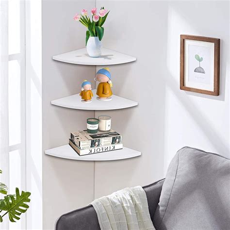 Floating Corner Shelves Set of 3, Wall Mounted Storage Shelf with White ...