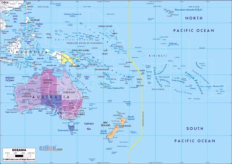 Large political map of Australia and Oceania with major roads and major ...