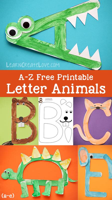 Printable Letter Animals: A-E