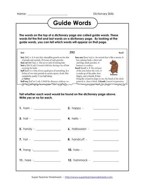 (PDF) Guide Words - SuperTeacherWorksheets KEY Guide Words The words on ...