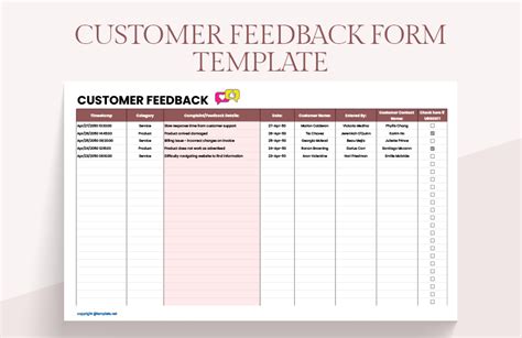 Free Customer Feedback Form Template - Google Sheets, Excel | Template.net