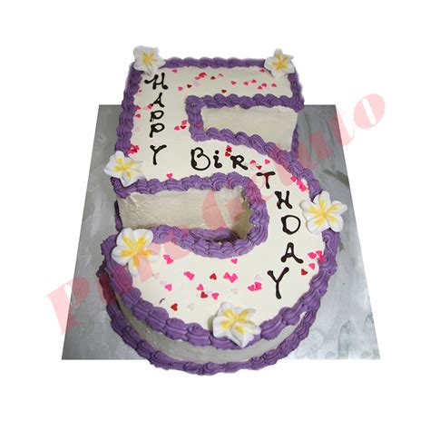 Numeral Cake 5 Smooth Cream purple piping+Frangipani - Pure Gelato ...