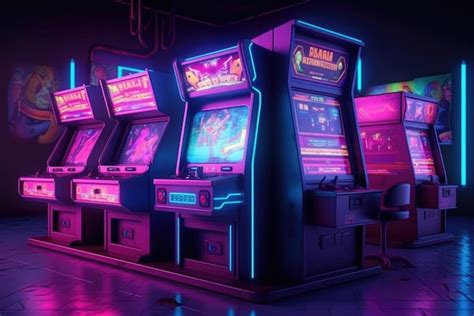 Premium AI Image | A deserted arcade neon lights flickering and casting ...