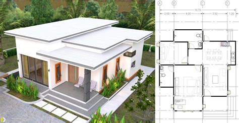 Modern House Plans 10.7×10.5 With 2 Bedrooms Flat Roof - Engineering ...