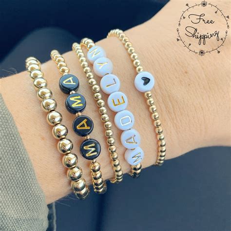 5 Bracelet Stack Stackable Gold Bracelets Personalized Custom Beaded ...