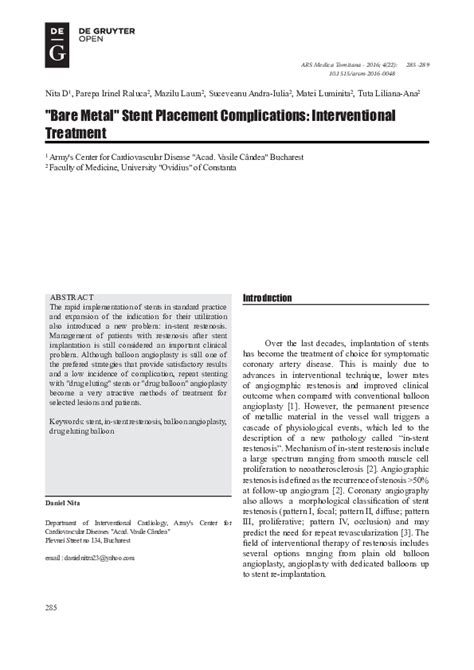 (PDF) “Bare Metal” Stent Placement Complications: Interventional ...