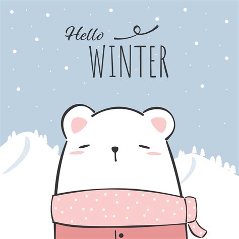 Cute polar bear cartoon doodle winter background wallpaper 2225681 ...