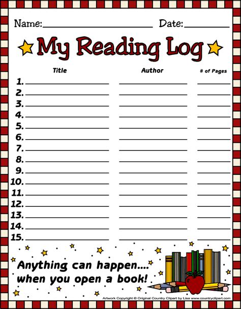 FREE Reading Log Templates from Country Clipart By Lisa Website's Free ...