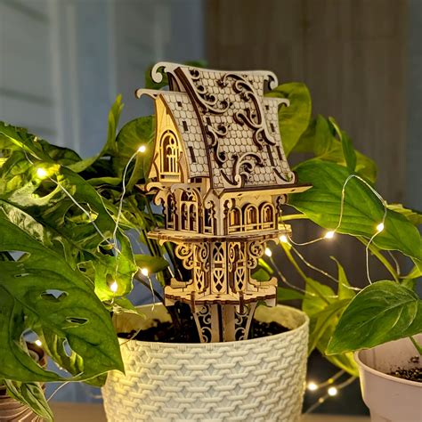 Garden Elf House With Optional Stake For Flower Pot – Glowforge Shop