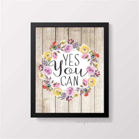 Yes You Can printable quotes motivational wall decor wood | Etsy