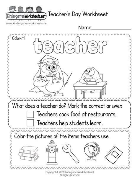 Free Printable Teacher's Day Coloring Worksheet for Kindergarten