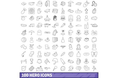 100 Hero Icons Set, Outline Style Graphic by ylivdesign · Creative Fabrica