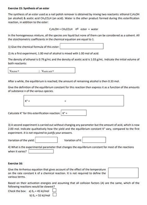 Solved Exercise 15: Synthesis of an esterThe synthesis of an | Chegg.com